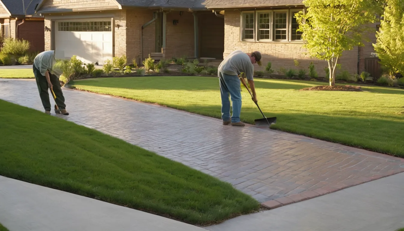 A freshly poured concrete driveway beside a brick ranch home in Minnetonka